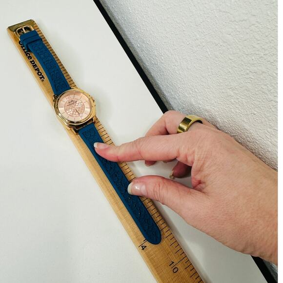 Coach Gold Mini Boyfriend Watch with Signature Blue Rubber Band - Picture 14 of 16